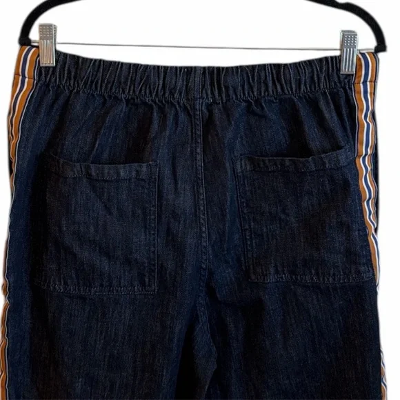 Maeve Anthropologie Wide Leg Pants Size Medium Dark Wash Pull On Striped - Picture 7 of 14